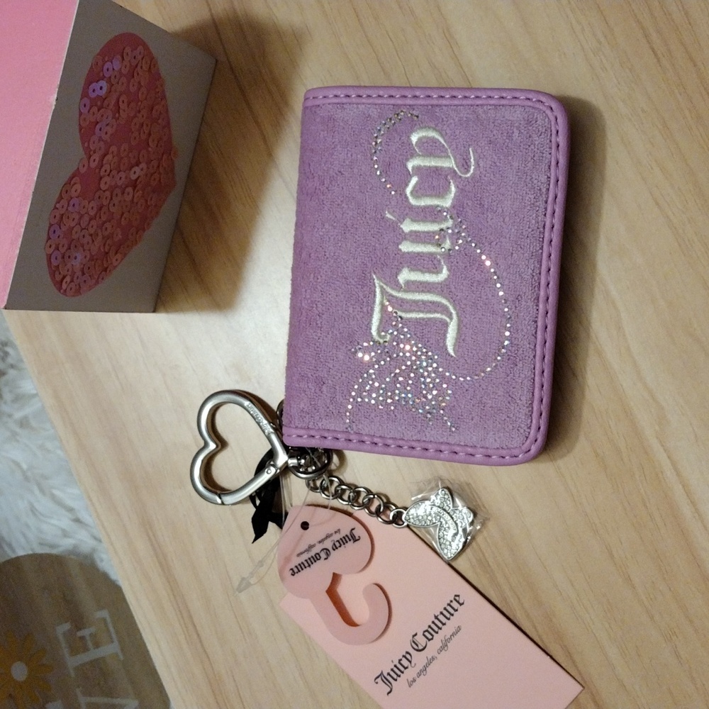 Juicy Couture Violet Tulle Wing It Card Case  with Heart Charm Key Fob 🦋✨ 🆕 - Picture 4 of 12